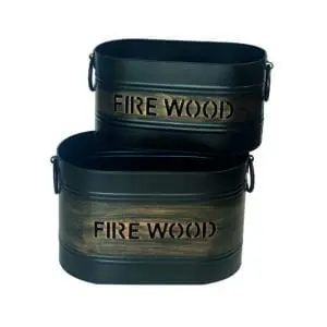 Fireside Oval Fire Wood Log Carriers - Set Of 2 (Black & Gold)